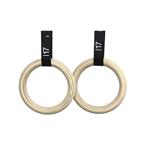 CFF Pit Bull Olympic Wood Gym Rings X-Wide 18' Numbered Straps - Extra Grip for Doing Muscle ups, dips, Push ups, Iron Cross... Cover