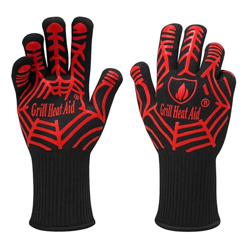 Image of GRILL HEAT AID BBQ Grill Gloves Heat Proof for Grilling - Fireproof 1472F Heat-Resistant Grill Mitts for Outdoor Barbecue and Smoker, Campfire, Fire Pit, Oven Glove with Fingers for Baking Pizza