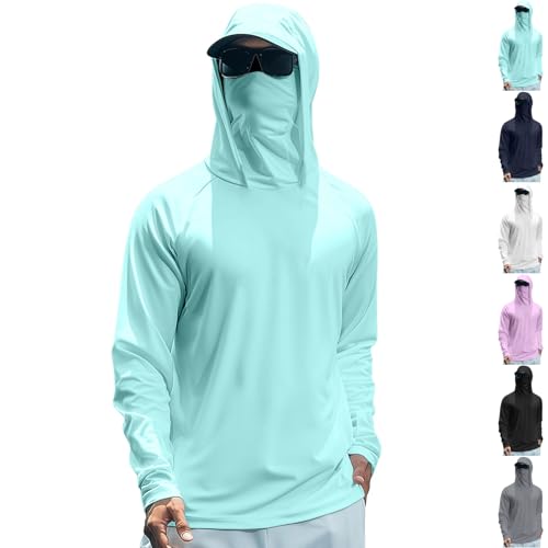 Men's Fishing Hoodie with Mask Upf 50 Long Sleeve Rash Guard Casual Cooling Moisture-Wicking Hooded Shirts