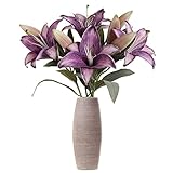 IPOPU Artificial Lily Flowers 5PCS Vintage Purple Lily Flowers Silk Flowers for Home Decor Indoor Tiger Lily Flowers Purple Flowers Floral Arrangement Wedding Party Decor Home Decor (Purple)