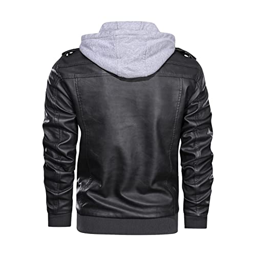 Men's Motorcycle Hooded Leather Jacket Casual Hoodie Faux Leather Jacket Men Biker Pu Jacket With Removable Hood3