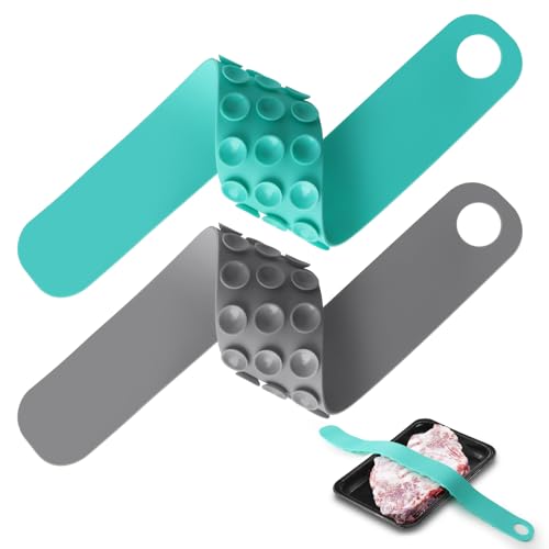 Thaw Belt, 2 Pack Silicone Sink Thawing Fixator Belt, Longer Faster & Safer Defrosting Belt for Frozen Meat and Vegetable, Super Suction Meat Defroster (Grey+Green)