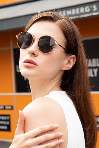 Miniatura 3 de Carfia Elegantes Gafas De Sol De Mujer Polarizadas 100 Uv Protección 100 , Gafas Redondas Con Varillas Elásticas De Leopardo, A2 Grey Lens, M