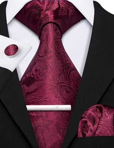 Barry.Wang Designer Mens Tie Sets Collection, Eleagnt Gift Box Tie Clips Handkerchief Cufflink Set