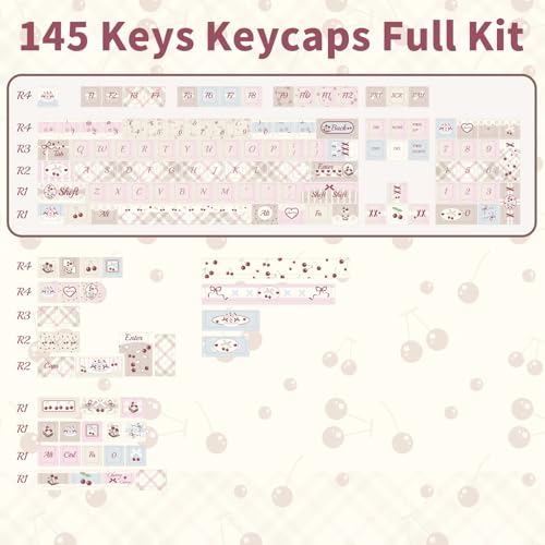 Image of PBT Keycaps Cherry Milk Tea Pink White 145 Keys MX Switch Key Cap