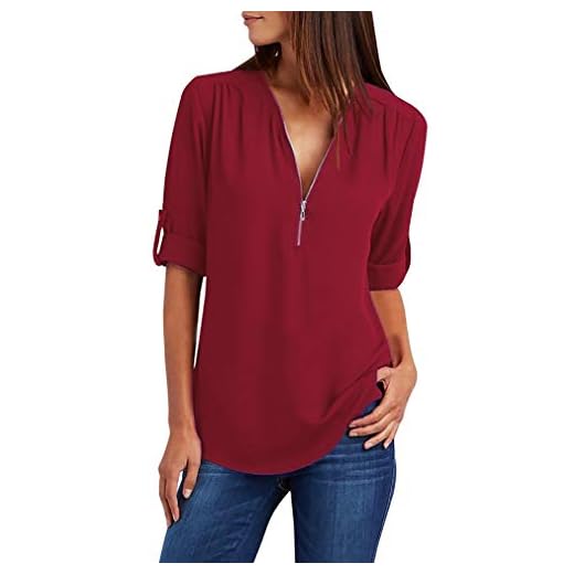 UMIPUBO Blusas y Camisa Mujer Vaquera Sexy Camisetas de Gasa Tops Cremallera Manga Corta Blusas Cuello en V Ropa