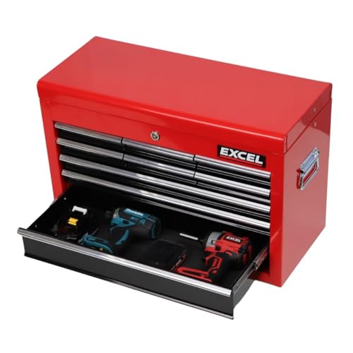 Excel Tool Chest Cabinet with 9 Drawers, Lock and Non-Slip Mats, Made with Powder Coated Steel & Rust-resistant, Ball Bearing Slides and 4 Wheels with Brakes, Durable Rolling Storage for Workshops - Image 8