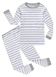 Family Feeling Striped Big Boys Long Sleeve Pajamas Sets 100% Cotton Pyjamas Kids Pjs Size 12 Grey White