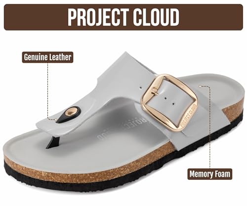 Image of Project Cloud Womens Sandals 100% Genuine Leather Thong Sandals for Women - Memory Foam Insole Women Sandals - Non-Slip Flip Flops for Women - Lightweight Sandals Women Footwear 2026