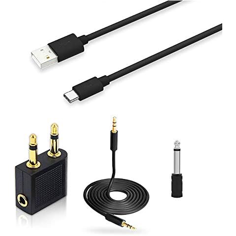 Pack of 4 headphones replacement, audio cable 3.5 mm/type-C cable/aircraft adapter / 6.35 to 3.5 mm, compatible for Srhythm NC25 noise cancelling headphones Cover