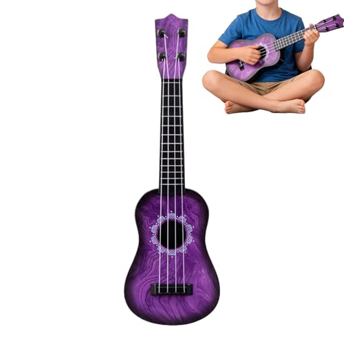 Violette Ukulele, 42 cm, Mini-Gitarre mit 4 Saiten mit Muster, Musikinstrument für Kinder, Lernspielzeug für Anfänger, Kindergitarre, kreatives Musikinstrument, Spielzeug für Kinder und N