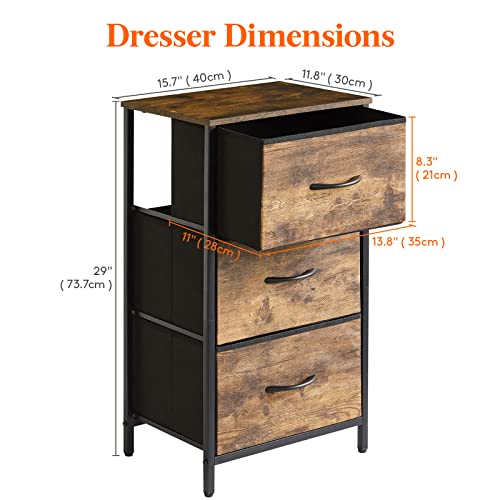 Lifewit Small Dresser For Bedroom, 3 Drawer Nightstand With Removable Fabric Bins, Storage Chest Of Drawers For Closet Bedside Nursery Laundry Living Room, Sturdy Steel Frame&Wood Tope, Rustic Brown #TOP1