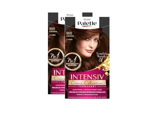 Palette POLY Intensiv Creme Coloration 5-680/650 Kastanie Stufe 3 (2 x 115 ml), permanente Coloration für bis zu 8 Wochen intensiven Farbglanz & 100% Grauabdeckung