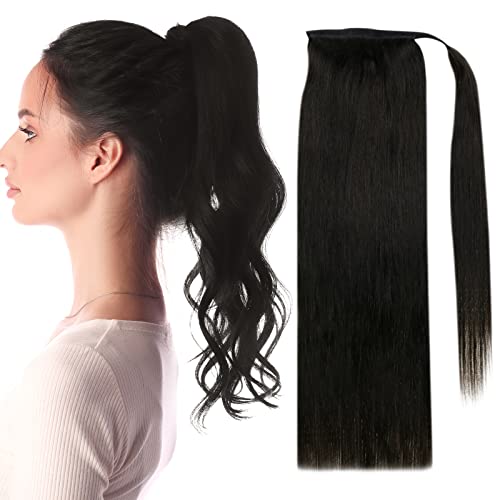 Full Shine Hair Extensions Ponytail Clip in, Natural Black Soft