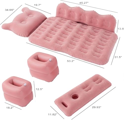 Image of Oshotto Big Size Thickend Travel Camping Inflatable Car Bed|Air Mattress with Pillow & Air Pump for Cars (Pink)