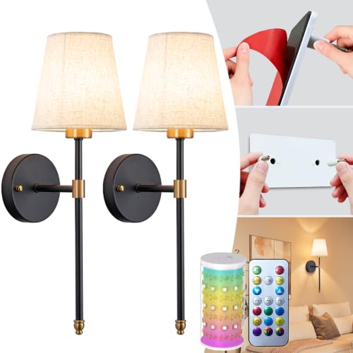 Image of Battery Operated Wall Sconce Set Of Two with Remote Control (Black-Gold)