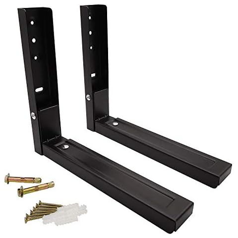 IMSurQltyPrise Universal Microwave Shelf Bracket Wall Mount Kit, Arms Extend & Foldable Fit for Most of Microwaves, Black - 1 Pair Cover