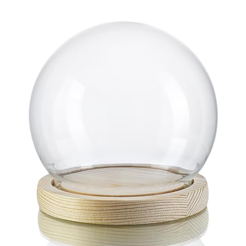 Round Glass Display Dome Cloche with Wooden Base for Home Decoration Diameter 4.7 Inches