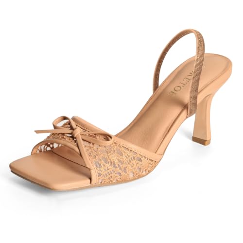 Image of Bow Kitten Heels for Women Square Toe Mesh Sandals Knots Heels for Wedding Party