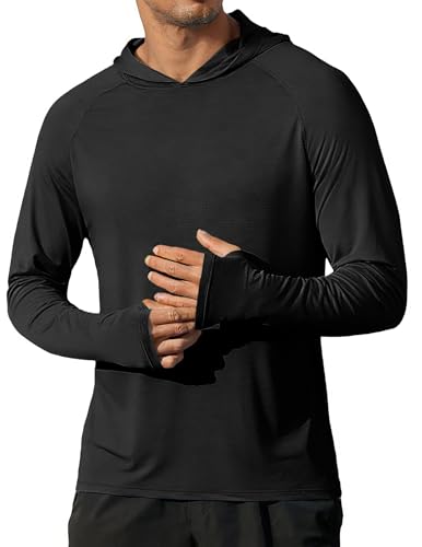 COOFANDY Men's Workout Hoodie – Long Sleeve UPF 50+ Rash Guard, Lightweight Quick‑Dry Running Shirt – Black