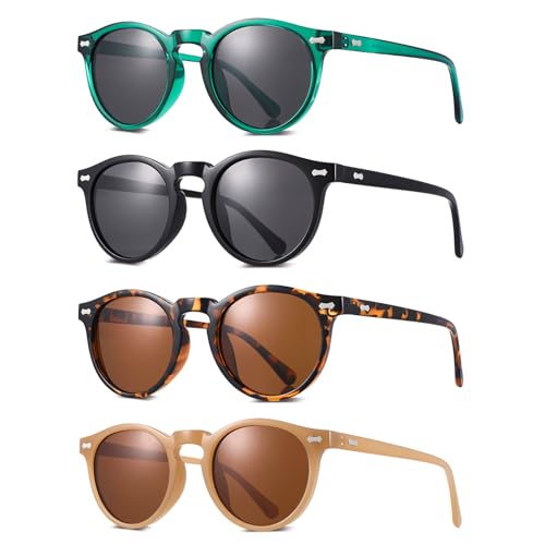 GGSTDDUP 4 Pack Retro Round Polarized Sunglasses Vintage Style UV Protection Vintage Unisex Sunglasses for Women Men