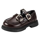 Girls Slip-On Loafers Comfort Dress Shoes Oxford School Uniform Flats Non-Slip Casual Wedding (Toddler/Little Kid) Brown