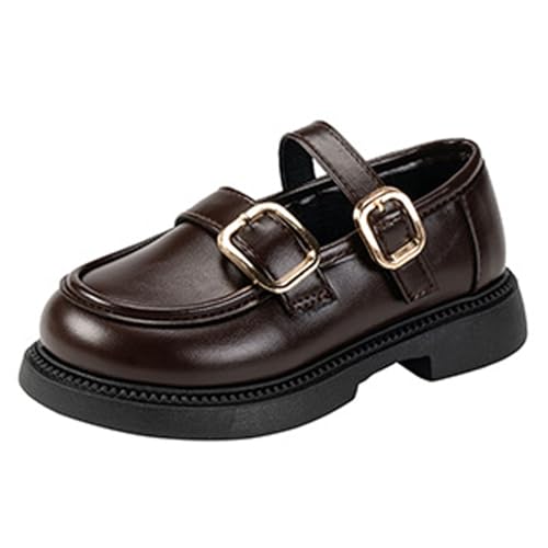Girls Slip-On Loafers Comfort Dress Shoes Oxford School Uniform Flats Non-Slip Casual Wedding (Toddler/Little Kid) Brown