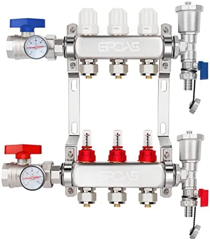 3-Branch Radiant Floor Heating PEX Manifold Set 3 Loop 1/2 Inch Stainless Steel PEX Tube,For Hydronic Radiant Floor Heating