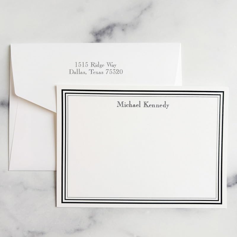 Personalized Colony Raised Ink Flat Cards with Matching Envelopes | 4.5" x 6.25" | Triple-Thick 140 lb Cardstock | Raised Ink Thermography | Custom Stationery | Set of 25 | Made in USA