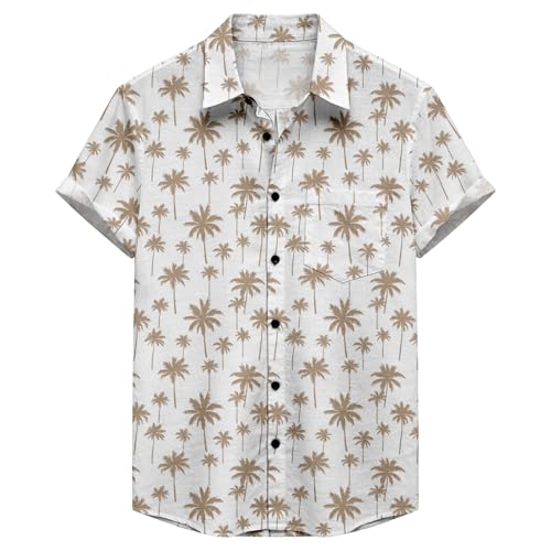 domirica Mens Hawaiian Short Sleeve Shirts Summer Beach Vacation Palm Tree Print Breathable Loose Fit Casual Shirt