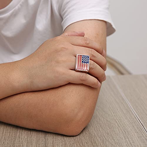 Hzman Gold/Silver Stainless Steel Ring For Men Patriotic American Flag National Emblem Jewelry With Gift Box Size (Silver,8) #TOP2
