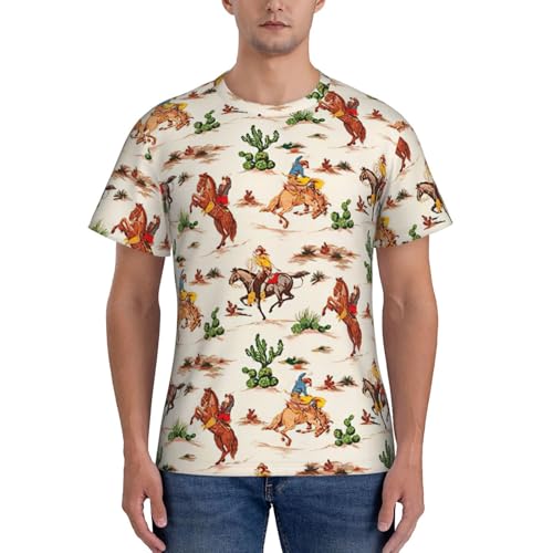 Cowboy Ride Horse Print Summer Men Short Sleeve T-Shirt Everyday