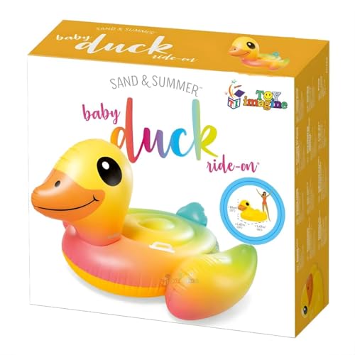 Image of Ride-On Air Inflatable Swimming Ring Float| Children Safety Rider Tube for Kids |Floater Raft Lounger Pool Mattress for Adults with Handles (Age 3+) (Rainbow Duck)