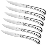 UMOGI Steak Knives Set of 6 - High Carbon Stainless Steel, Dishwasher Safe - Polished Shiny Blade & Handle, Serrated Edge - Kitchen Table Knife Set, 4.5’’ Dinner Knife Non Straight