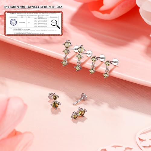 Lolias Dainty 3 Pairs Flat Back Earrings Studs 18G-Hypoallergenic Cartilage Earring Sets For Multiple Piercing-Minimalist Cz Birthstone Drop Dangle Earrings Internal Thread Flatback Earring Stacks For Conch Tragus Helix Piercing Jewelry Silver Peridot thumb #5