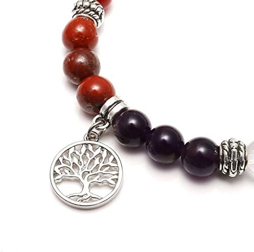 Jovivi 7 Chakras Yoga Meditation Healing Balancing Round Stone Beads Stretch Bracelet with Tree of Life/Lotus/OM Symbol Charm