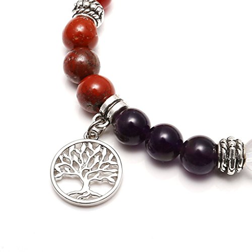 Jovivi 7 Chakra Gemstone Healing Crystal Stretch Bracelet Natural Round Stone Beads Bracelet Yoga Balancing Meditation #TOP1
