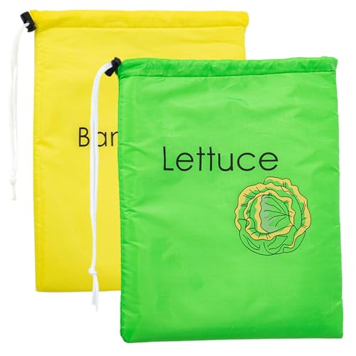 Hbbgdiy 2 Bolsas de plátano con cordón, Bolsas de Verduras Reutilizables de 14 x 11 Pulgadas para refrigerador con Forro de Aluminio, Nevera Lavable, Fruta Fresca para plátanos y Lechuga