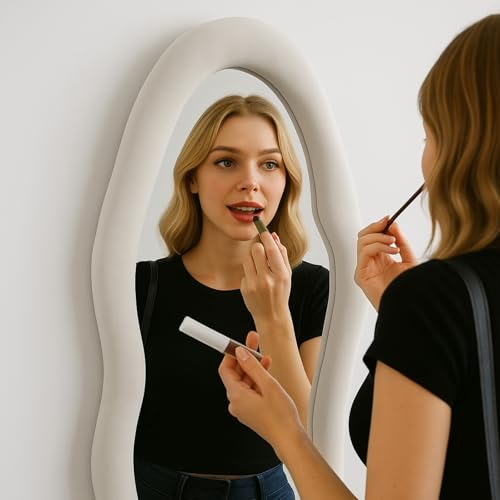 CROWNSHOP Full Length Mirrors - 160x60cm Irregular Modern Full Body Mirror Standing | Long & Large Dressing Floor Mirror for Bedroom, Hallway & Living Room, White - Cosy Home Interiors CROWNSHOP Full Length Mirrors - 160x60cm Irregular Modern Full Body Mirror Standing | Long & Large Dressing Floor Mirror for Bedroom, Hallway & Living Room, White - Image 7