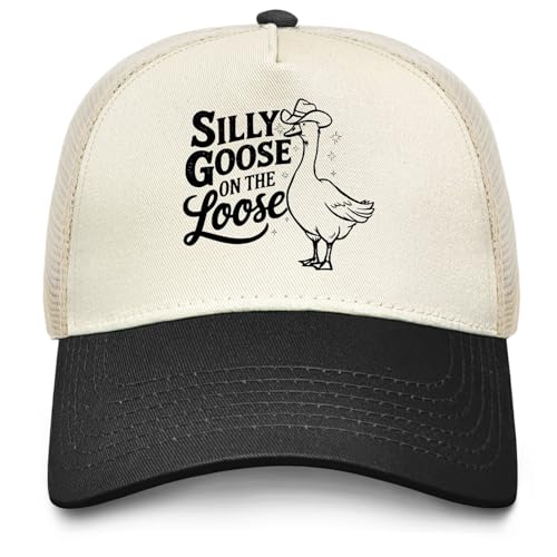 Image of Funny Goose Hat Silly Goose On The Loose Trucker Hat Women Vintage Mesh Cap for Summer