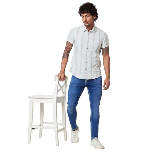 Image of Spykar Men's Regular Fit N /A Half Sleeve Striped Casual Shirts