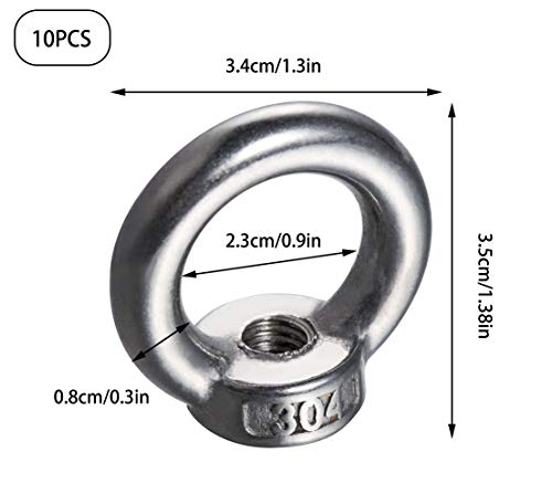 10 Stück Ringmutter M8 Augenmutter Transportmutter Traglast 230kg 304 Edelstahl Gegossen Poliert Ösenmutter