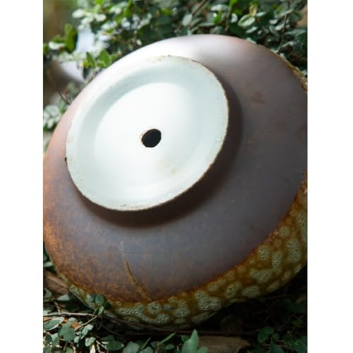 Pot de fleur rond en céramique bleu rétro 25 x 10 cm - 3