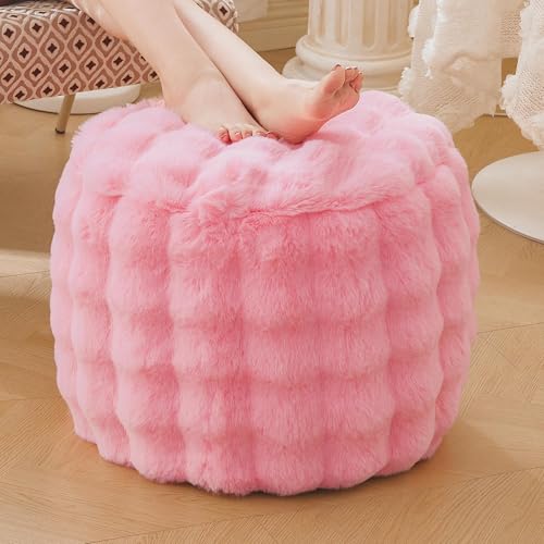 LIFEREVO Faux Rabbit Fur Round Inflatable Pouf Ottoman, 20" X