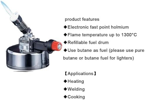 Bunsen - Quemador de encendido electrónico inflable, temperatura de llama de hasta 1300 °C, capacidad de combustible de 35 g, inclinación para laboratorios, medicina, hardware