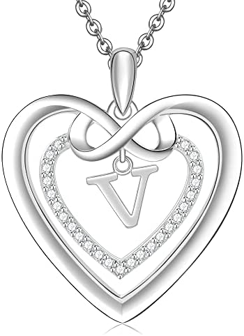 ULOMEOO Initial Necklace for Women 925 Sterling Silver Heart and Infinity Letter Pendant with Crystal Jewellery Gift Mum Grandma Wife Daughter Girlfriend