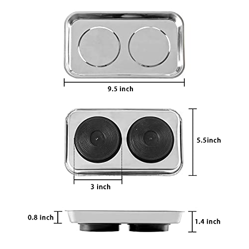Image of 3 Pieces Magnetic Trays Set Stainless Steel Magnet Tool Tray Parts Holder for Screws, Sockets, Bolts, Pins, Mechanic's and Automotive