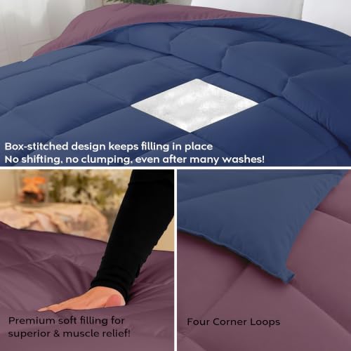 Image of AYKA Reversible Comforter 220 GSM Microfiber Reversible AC Comforter /Blanket for Winter /Quilt /Dohar /Duvets for King Size Blanket /Comforter Double Bed (Plum & Navyblue, 90 * 100 inch)