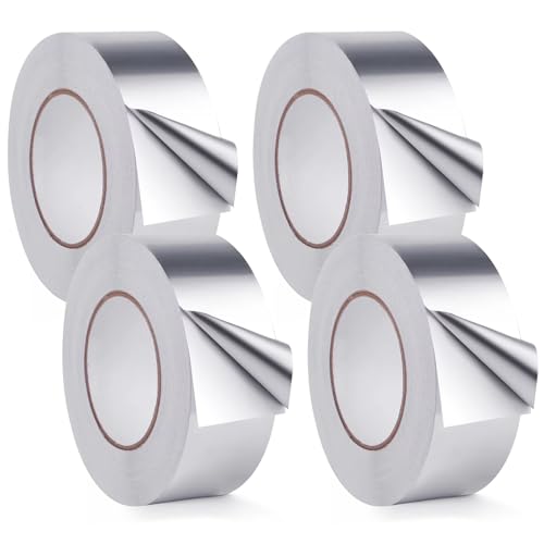 ZYQUES 4 Rolls Aluminum Foil Tape 50mm x 80m Highly Adhesive Aluminium Tape Silver Heat Resistant Foil Tape for Duct Repair HVAC Use and other DIY Repair for Protection and Support