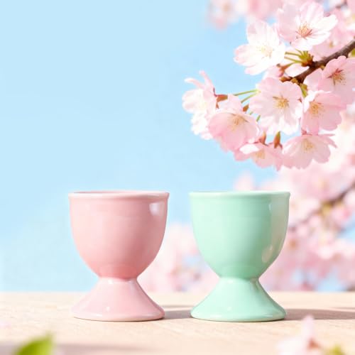 Image of Cinf Ceramic Egg Cup Set, 2 Pack, Macaron Boiled Egg Holders for Breakfast